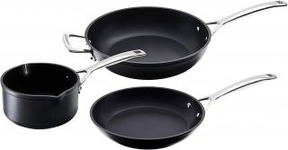 Le Creuset –  3 set hliníkových riadov, panvica plytká 24 cm, panvica hlboká 26 cm a hrniec 16 cm