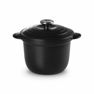 Le Creuset - Liatinový hrniec okrúhly s pokrievkou s vnútorným kameninovým vekom 18 cm/2 l - na varenie ryže čierny