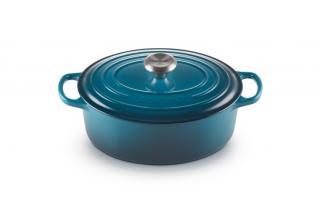 Le Creuset - Liatinový hrniec oválny s pokrievkou 29 cm/4,7 l modro - zelený