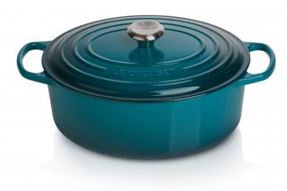 Le Creuset - Liatinový hrniec oválny s pokrievkou 31 cm/6,3 l modro - zelený