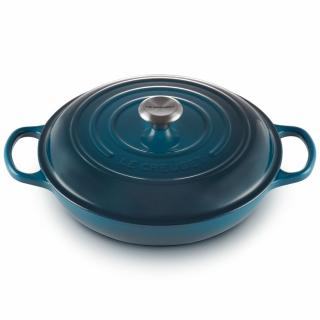 Le Creuset - Liatinový hrniec plytký 30 cm / 3,5 l modro - zelený