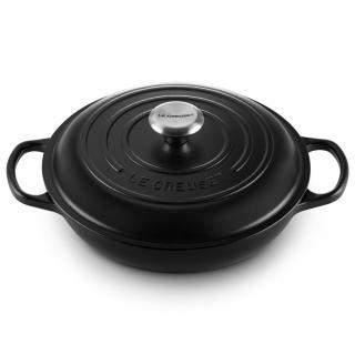 Le Creuset - Liatinový hrniec plytký 30 cm / 3,5 l s čiernym vnútrajškom čierny