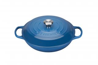 Le Creuset - Liatinový hrniec plytký 30 cm / 3,5 l s čiernym vnútrajškom modrý