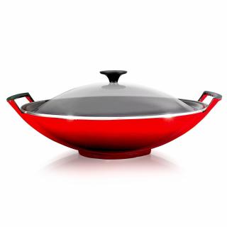 Le Creuset  -  Liatinový hrniec WOK so sklenenou pokrievkou 36cm/4,5 l červený