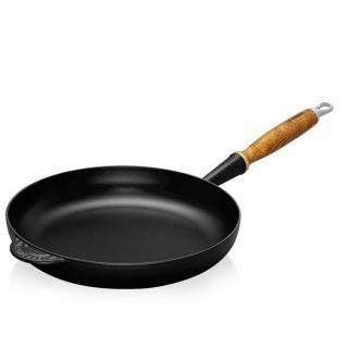 Le Creuset - panvica okrúhla s drevenou rúčkou 24 cm čierna