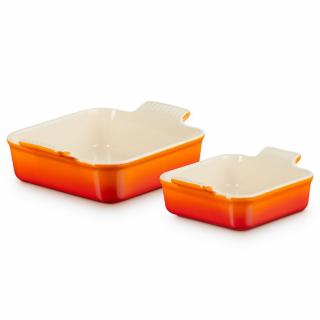 Le Creuset - set 2 ks tradičných zapekacích  štvorcových mís 13 cm a 20 cm oranžová