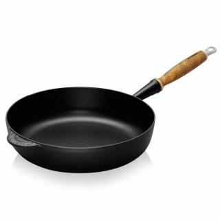 Le Creuset - vysoká panvica na vyprážanie s drevenou rúčkou 28 cm čierna