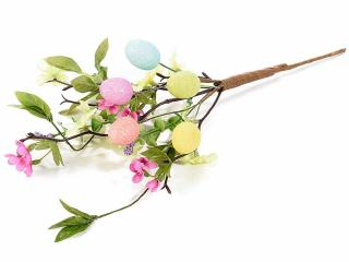 Vetvička s trblietavými vajíčkami a kvetmi 18 cm