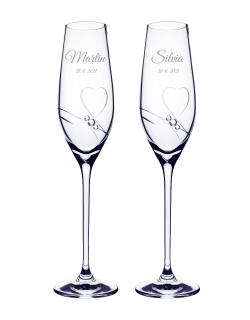 Romantik - svadobné poháre na sekt s menami a Swarovski®