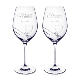 Romantik - svadobné poháre na víno s menami a Swarovski®