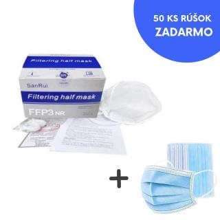 SanRui Respirátor FFP3 NR 50ks + 50 ks ochranné rúška