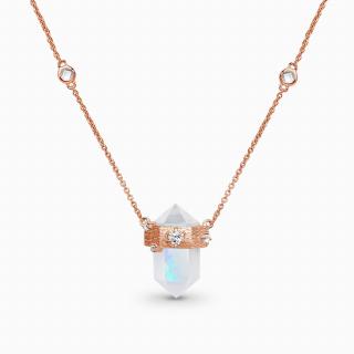 Emporial luxusný náhrdelník Dúhový mesačný kameň 14k ružové zlato Vermeil GU-DR20708N-ROSEGOLD