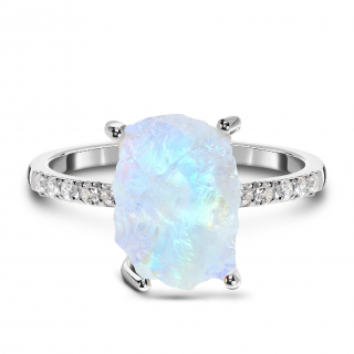 Emporial luxusný prsteň Mesačný dúhový kameň Raw s drahokamami topazy DR15554R-SILVER-TOPAZ-MOONSTONE Velikost prstenu: 6 (EU: 51-53)
