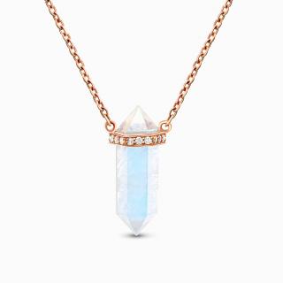 Emporial náhrdelník Mesačný dúhový kameň 14k ružové zlato vermeil DR10001N-ROSEGOLD-MOONSTONE-ZIRCON