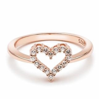 Emporial pozlátený strieborný prsteň Trblietavé srdce Rose Gold 14k ružové zlato R14 Velikost: 4 (EU: 47-48)