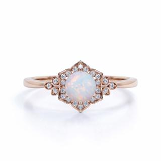 Emporial prsteň Mesačný dúhový kameň Flower 14k ružové zlato Vermeil GU-DR14627R-ROSEGOLD-MOONSTONE-ZIRCON Velikost: 10 (EU: 61-63)