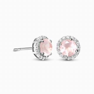 Emporial strieborné rhodiované kôstkové náušnice Rose s drahokamom ruženínom GU-DR2564E-SILVER-ROSEQUARTZ-ZIRCON