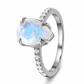 Emporial strieborný Mesačný prsteň Kvapka s drahokamami bielymi topazmi GU-DR23096R-SILVER-MOONSTONE-TOPAZ Velikost: 9 (EU: 59-60)