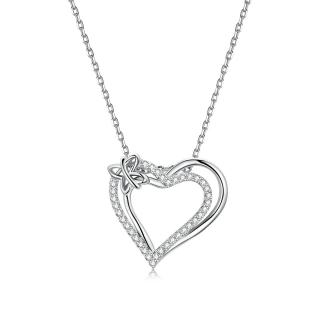 Emporial strieborný náhrdelník Dvojité číre srdce BSN240