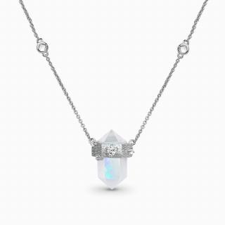 Emporial strieborný rhodiovaný náhrdelník Dúhový mesačný kameň GU-DR20708N-SILVER