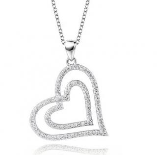 Emporial strieborný rhodiovaný náhrdelník Veľké trblietavé srdce HA-YJXZ050