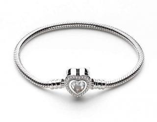 Emporial strieborný rhodiovaný náramok na prívesky Luxusné krištáľové srdce DR22123B-SILVER-RHODIUM Velikost: 18 cm