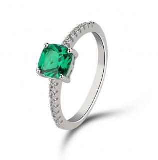Emporial strieborný rhodiovaný prsteň Smaragdový kameň MA-SOR565-GREEN-SILVER Velikost: 8 (EU: 57-58)