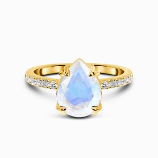 Royal Fashion prsteň Bohyňa 14k žlté zlato Vermeil s drahokamom Moonstonom a drahokamami topazy GU-DR8346R-YELLOWGOLD-MOONSTONE-TOPAZ Velikost: 5 (EU:…