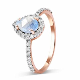 Royal Fashion prsteň Kvapka s drahokamom Moonstonom 14k ružové zlato Vermeil GU-DR8699R-ROSEGOLD-MOONSTONE-ZIRCON Velikost: 6 (EU: 51-53)