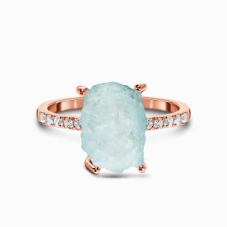 Royal Fashion prsteň Raw 14k ružové zlato Vermeil s drahokamom akvamarínom a drahokamami topazy GU-DR15554R-ROSEGOLD-AQUAMARINE-TOPAZ Velikost: 8 (EU:…