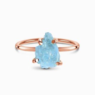 Royal Fashion prsteň Raw 14k ružové zlato Vermeil s drahokamom akvamarínom GU-DR15849R-ROSEGOLD-AQUAMARINE Velikost: 7 (EU: 54-56)