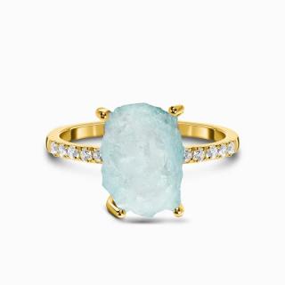 Royal Fashion prsteň Raw 14k žlté zlato Vermeil s drahokamom akvamarínom a drahokamami topazy GU-DR15554R-YELLOWGOLD-AQUAMARINE-TOPAZ Velikost: 7 (EU:…