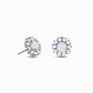 Royal Fashion strieborné rhodiované kôstkové náušnice Mesačný kvet s drahokamom Moonstonom a drahokamami topazy GU-DR23079E-SILVER-MOONSTONE-TOPAZ