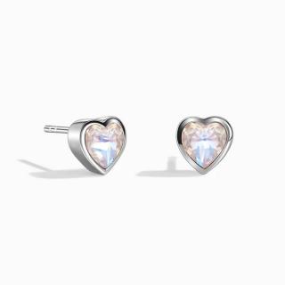 Royal Fashion strieborné rhodiované kôstkové náušnice Srdce s drahokamom Moonstonom GU-DR190437E-SILVER-MOONSTONE