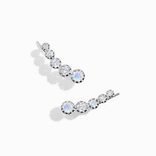Royal Fashion strieborné rhodiované náušnice Cez ucho s drahokamami Moonstony a drahokamami topazy GU-DR23086E-SILVER-MOONSTONE-TOPAZ
