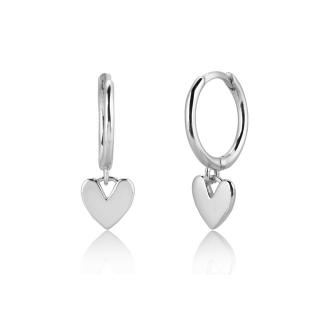 Royal Fashion strieborné rhodiované visiace náušnice Leštené srdce HA-YHE0248-SILVER