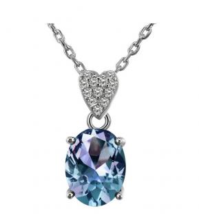 Royal Fashion strieborný náhrdelník pozlátený 18k bielym zlatom Alexandrit DGPS0028-WG