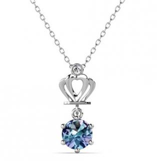 Royal Fashion strieborný náhrdelník pozlátený 18k bielym zlatom Alexandrit DGPS0029-WG