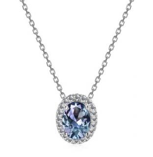Royal Fashion strieborný náhrdelník pozlátený 18k bielym zlatom Alexandrit DGPS0036-WG