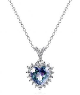 Royal Fashion strieborný náhrdelník pozlátený 18k bielym zlatom Srdce Alexandrit DGPS0056-WG