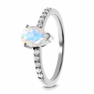 Royal Fashion strieborný prsteň Decentná kvapka s drahokamami bielymi topazmi a moonstonom GU-WR-334-SILVER-MOONSTONE-TOPAZ Velikost: 7 (EU: 54-56)