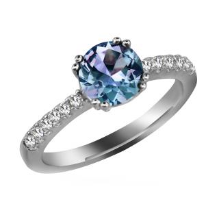 Royal Fashion strieborný prsteň pozlátený 18k biele zlato Alexandrit DGRS0012-WG Velikost prstenu: 8 (EU: 57-58)