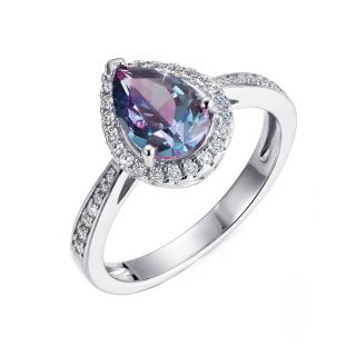 Royal Fashion strieborný prsteň pozlátený 18k biele zlato Alexandrit DGRS0034-WG Velikost prstenu: 6 (EU: 51-53)