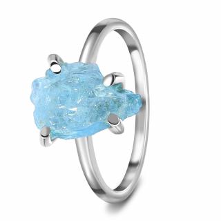 Royal Fashion strieborný rhodiovaný prsteň Raw s drahokamom akvamarínom GU-DR15849-SILVER-AQUAMARINE Velikost: 6 (EU: 51-53)