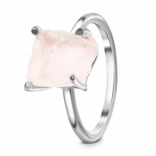 Royal Fashion strieborný rhodiovaný prsteň Raw s drahokamom ruženínom Rose GU-DR15849R-SILVER-ROSEQUARTZ Velikost: 10 (EU: 61-63)