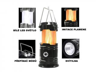 Camping multifunkčná solárna prenosná lampa 3 v 1 (horiaca)
