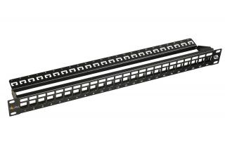 10G modulární neosazený patch panel Solarix 24 portů STP černý 1U SX24M-0-STP-BK