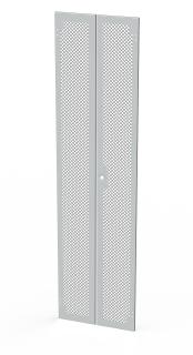 Dveře plechové s perforací LC-50, 45U, šířky 600, dvoukřídlé RAL7035, 1-b zámek