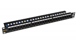 Patch panel Solarix 24 x RJ45 CAT5E UTP s vyvaz. lištou černý 1U SX24L-5E-UTP-BK