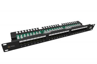 Patch panel Solarix 24 x RJ45 CAT5E UTP s vyvazovací lištou 1U SX24L-5E-UTP-BK-N